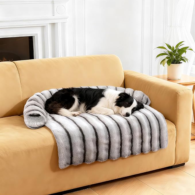 Large Dog Couch Bed, Fluffy Washable Couch Protector for Dogs with Removable Cover, Non-Slip Dog Sofa Bed, 45x37 Inch, Grey