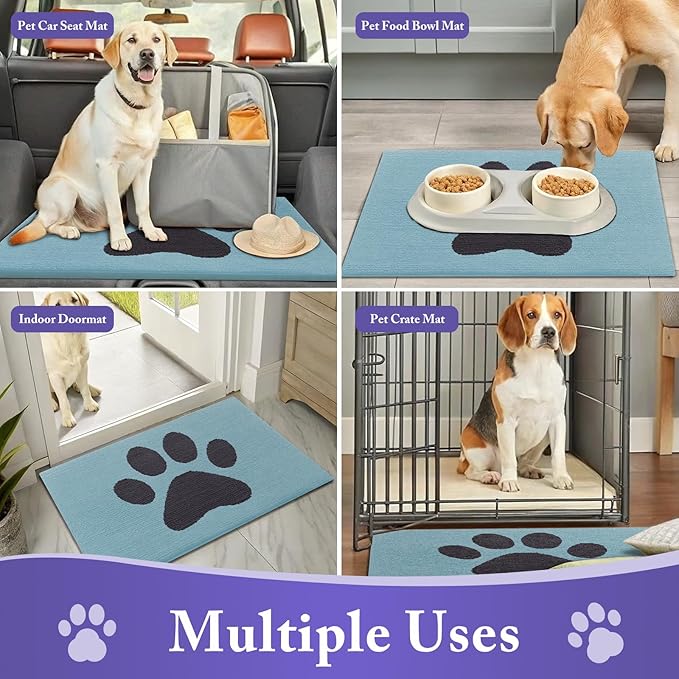 Buganda Dog Door Mat for Muddy Paws, Absorbent Dirt Trapper Non Slip Indoor Doormats, Washable Low-Profile Mat for Mud Dogs, Entryway Carpet for Inside Floor (30x20 Inches, Blue)
