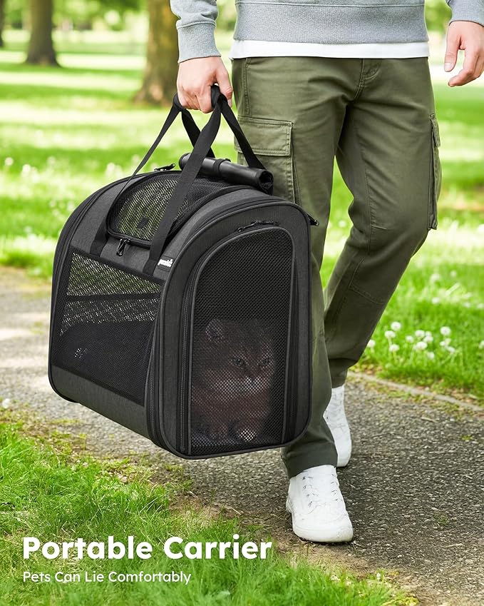 Pecute Cat Backpack with Widened Interior Space, Upgraded Dog Backpack Carrier with Various Ways to Carry, Pet Backpack with Breathable Mesh, Pet Travel Carrier with Soft Padded,Dark Grey