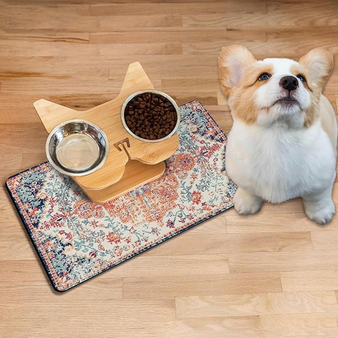 Absorbent Pet Dog Bowl Mat for Food and Water, Pet Cat Food Feeding Mat with Non Slip Rubber Backing, Dog Food Mats for Floors Waterproof, 12"x20"