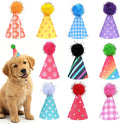 10 PCS Dog Birthday Hat, Mini Party Dog Hats for Small Dogs Cats Stuffed Animals Colorful Adjustable Felt Cone Hats with Pom Poms Pet Birthday Holiday Costume Accessories