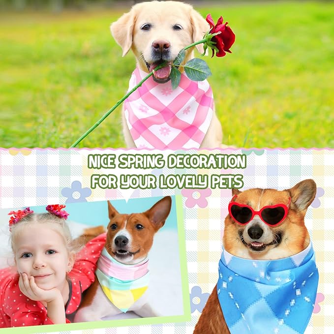 150 Pcs Spring Dog Bandanas Bulk Pet Bibs Colorful Triangle Scarf Pet Bandanas for Medium Large Dogs Spring Summer Birthday Costume Decoration