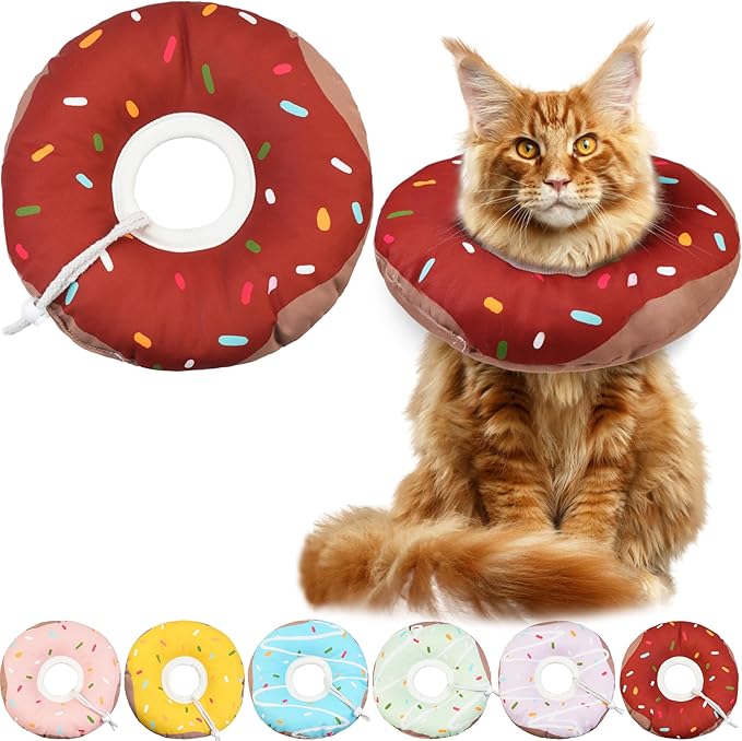 Cat Cone Collar Soft, Waterproof Cat Recovery Collars Spay Cones to Stop Licking Cute Donut E Collar After Surgery Anti-Lick Wound Healing Safety Elizabethan Collar for Kittens (Donut Brown, Large)