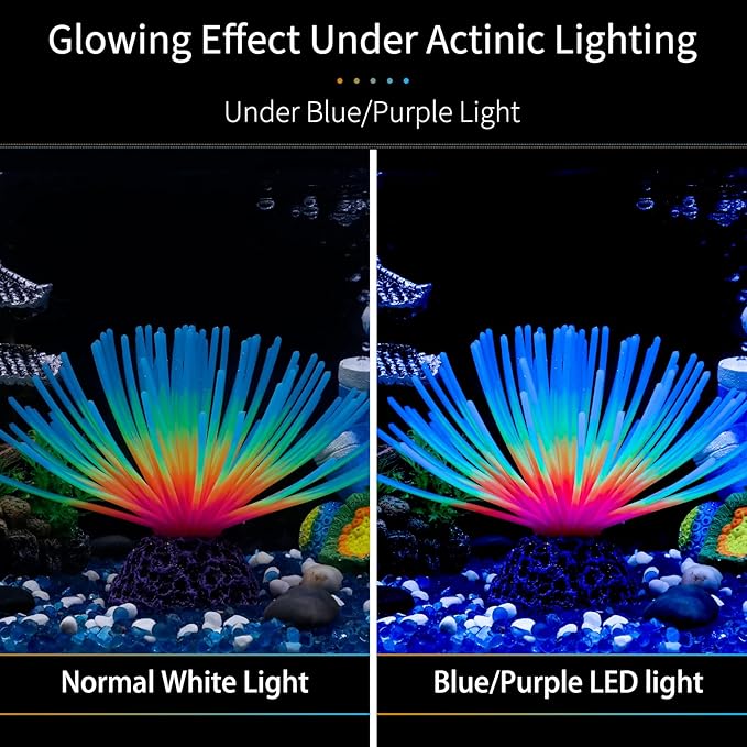 Uniclife Aquarium Imitative Iridescent Blue Sea Urchin Ball Artificial Silicone Ornament with Glowing Effect for Fish Tank Landscape Decoration