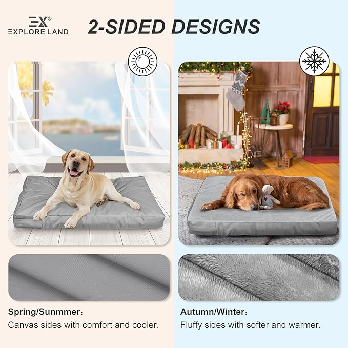 Explore Land Waterproof Dog Bed Cover Machine Washable Fluffy Dog Bed Replacement Cover for 54 Inch Crate, 54Lx36Wx4H inch, Gray
