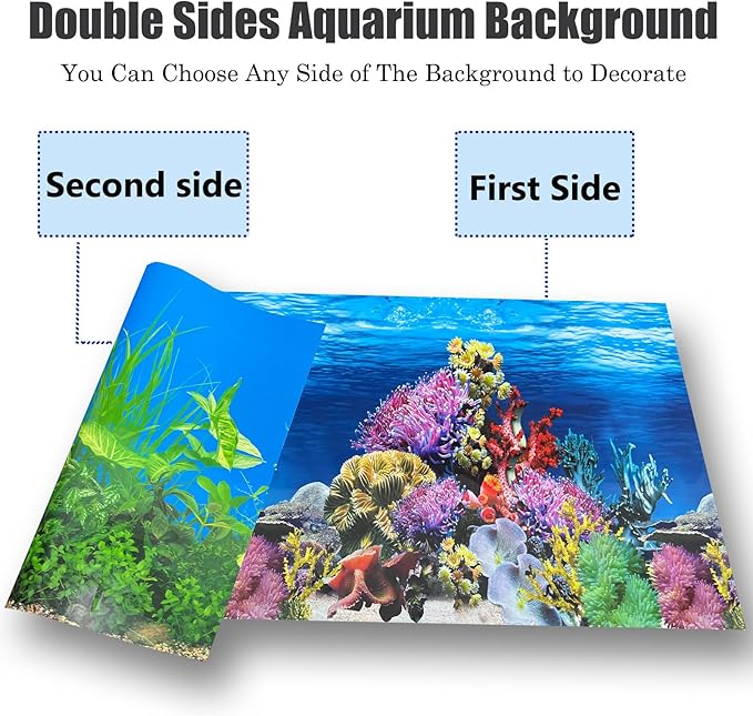 Fish Backgrounds Paper Double Sides Undersea Aquarium Background Poster Colorful Sea Anemone Fish Tank Background Sticker Decorations 16"x 33"