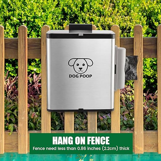 Dog Poop Trash Can Outside, 2.1 Gallon Dog Waste Container with Trash Bag Dispenser, Outdoor Pet Poop Bucket with Lid, Black Hanging Waste Container with Bags for Fence, Garbage, CounterTop