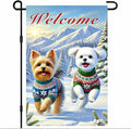 Welcome Winter Garden Flag Two Cheerful Dogs Flag Winter Sweaters 12x18 Inch Double Sided Outdoor Banner For Front Yard Porch Lawn Patio Seasonal Home Decor Pet Animal Outside