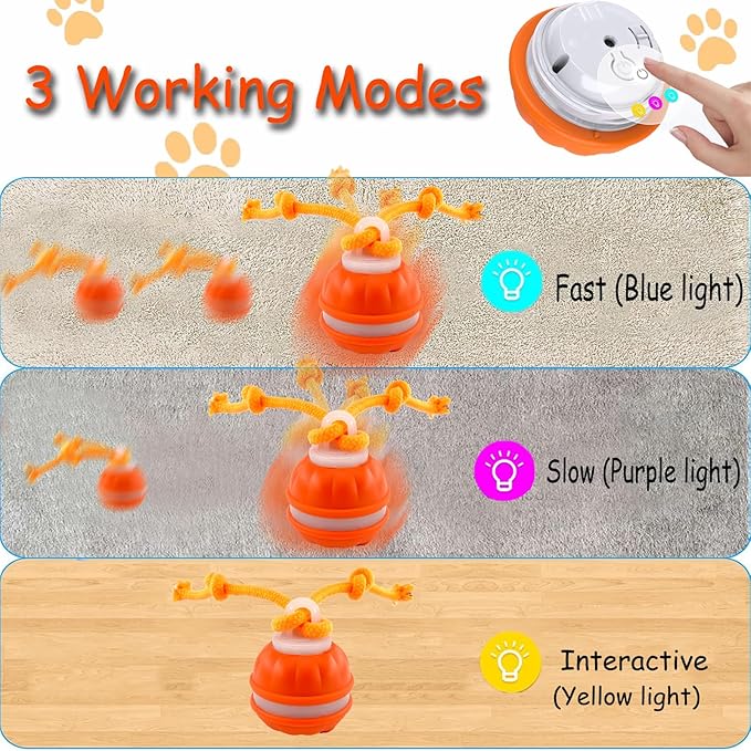 Interactive Dog Toys，Peppy Pet Ball for Dogs，Motion Activate Rolling Ball for Puppy/Medium Dogs，Active Rolling Dog Bal l Wicked Bal l for Daily Training, Dog Toys to Keep Them Busy (Orange)