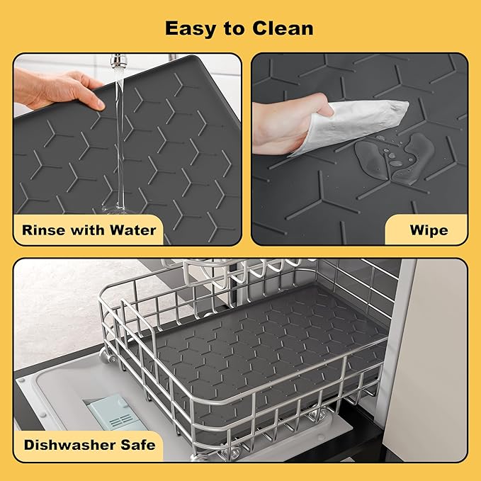 Pieviev 24''x16'' Dog Cat Food Bowl Mat, Silicone Waterproof Food Grade Pet Food Mat for Floor, High Raised Edge to Prevent Spills, Non-Slip & Easy Clean Pet Placemat for Dog & Cat Bowls, Dark Gray