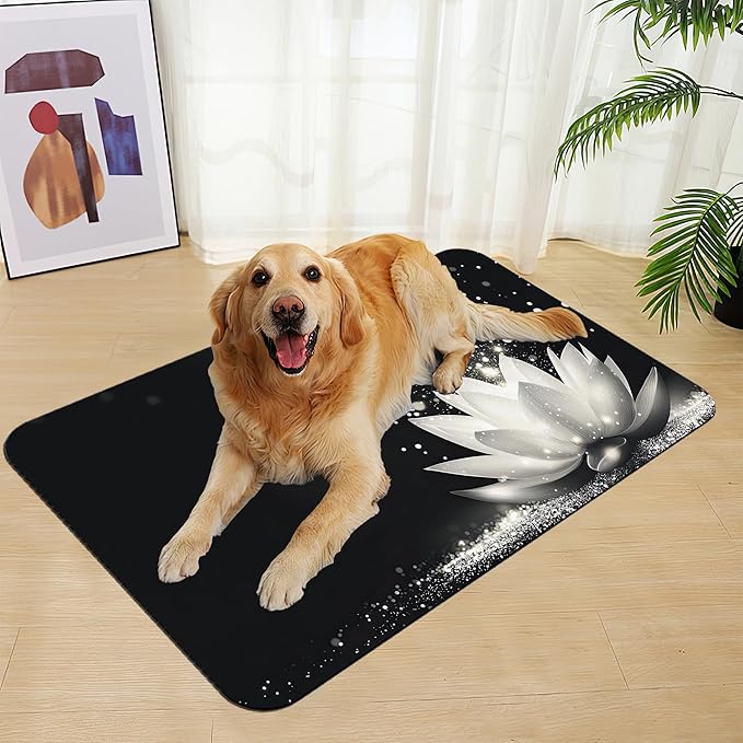 Magic White Lotus Pet Feeding Mat–Christmas Stocking Quick Dry Absorbent Dog Cat Food Mat, Non Slip Waterproof Bowl Placemat for Messy Eaters, Pet Accessories for Floors 12"x20"