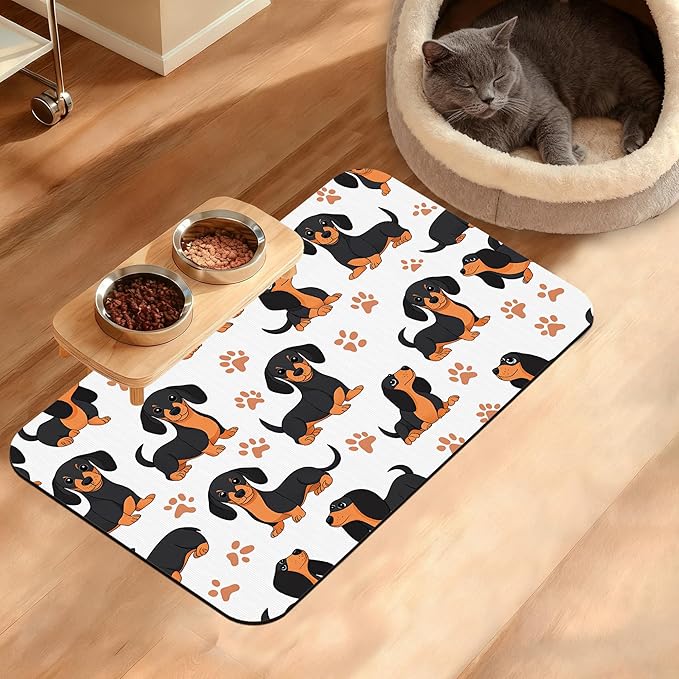Dog Bowl Mat,Dog Dachshund Pet Feeding Mat for Floors Waterproof, Grey Paws Absorbent Dogs Placemat for Food and Water Quick Dry Pet Cat Feeding Mats with Non Slip Bottom 12" x 20"