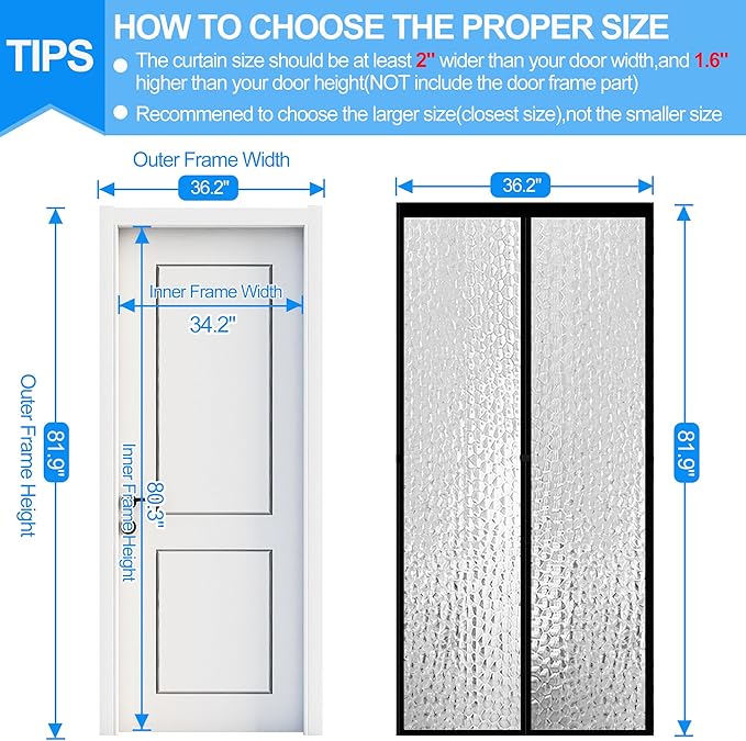 RELIANCER Magnetic Thermal Insulated Door Curtain,Waterproof EVA Door Cover,Fit Doors Size Up to 34"x80",Temperature Protection Insulated Doorway Curtain Partition,Patio Self-Closing Doors Net Screen