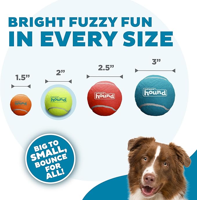 Outward Hound Squeaker Ballz – Squeaky Tennis Balls for Dogs Under 25 lbs, Interactive Dog Toy for Fetch & Training, Small (2"), 4‑Pack