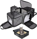 BAGLHER Expandable Cat Carrier with Travel Litter Box, Pet Travel 5 Sides Open Doors 3 Sides, Leak-Proof and Collapsible, for Car, Airplane Trip, Grey