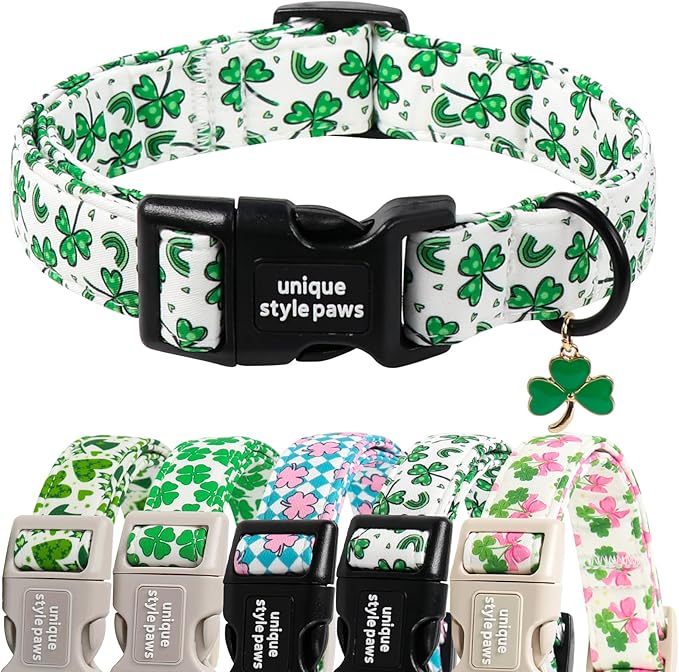 Unique style paws Dog Collar Plastic Buckle with Pendant Puppy Collar for Saint Patrick Polka Dot Clover for Small Medium Large Boys Girls Dogs