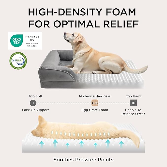 Bedsure Orthopedic Dog Bed Medium Size Dogs - Washable Small Medium Dog Cat Bed Waterproof, Comfort Cats Couch Sofa with Washable Removable Cover, Pets Bed with Nonskid Bottom, Grey, 28"