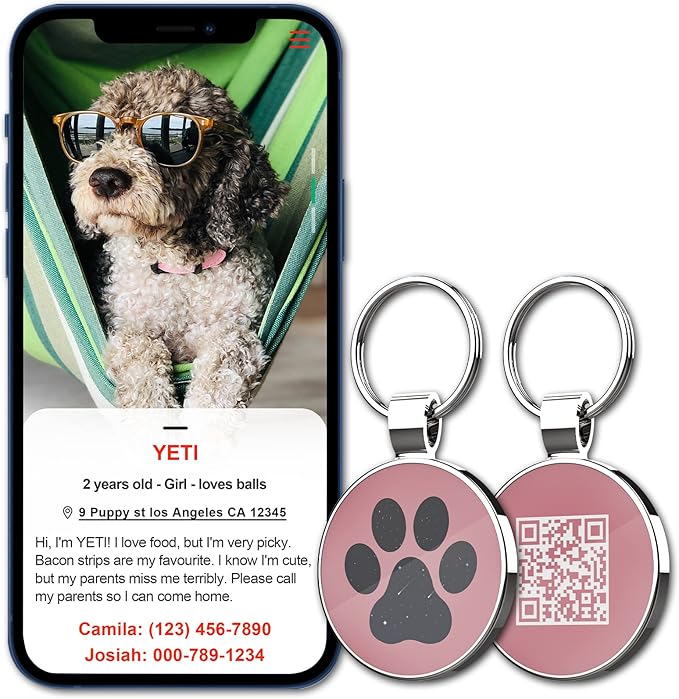 MYLUCKYTAG QR Code Pet ID | Personalized Dog & Cat Collar Tag | Online Profile with Instant Scanned Location Alert Email
