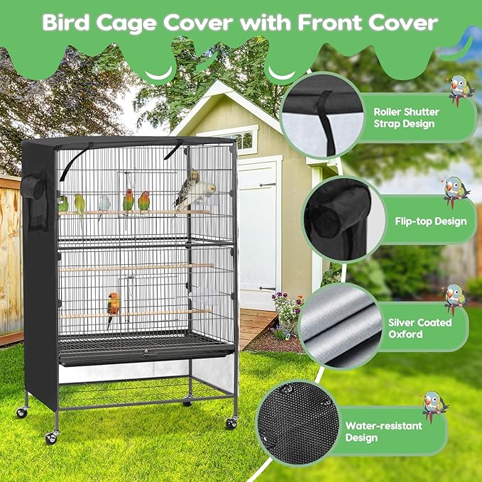 Bird Cage Cover, Large Birds Cage Covers for Night, Birds Cover for Cage with Adjustable Front Curtain, Blackout & Breathable Birdcage Covers for Parrot, Small Animals(Not Include Bird Cage)