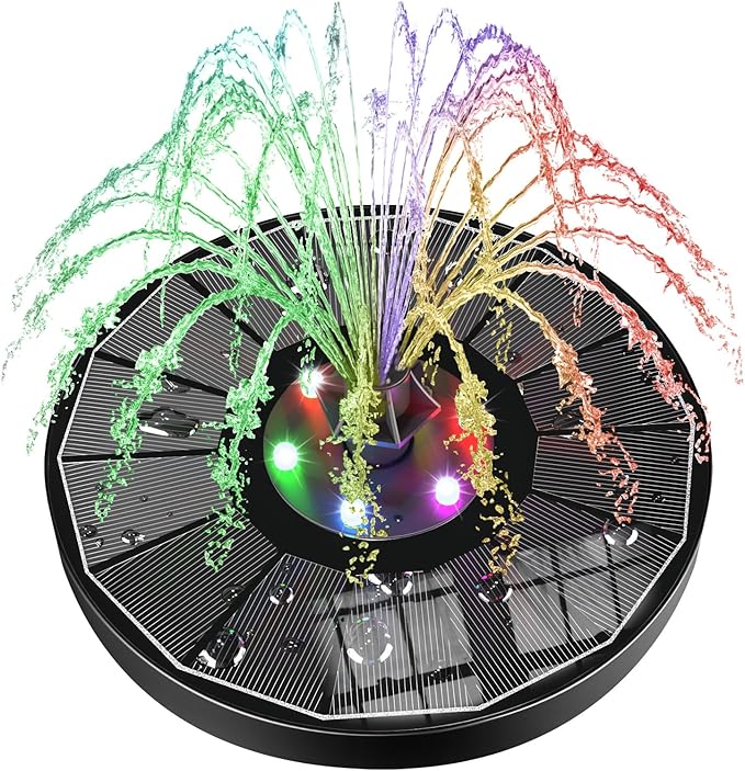 SZMP Solar Water Fountain Upgraded 100% Glass Panel, 3.5W Solar Powered Fountain Built-in 2000 Battery with 7 Nozzle & 4 Fixer, Solar Fountain Pump for Bird Baths, Fish Tank, Outdoor (Colorful)