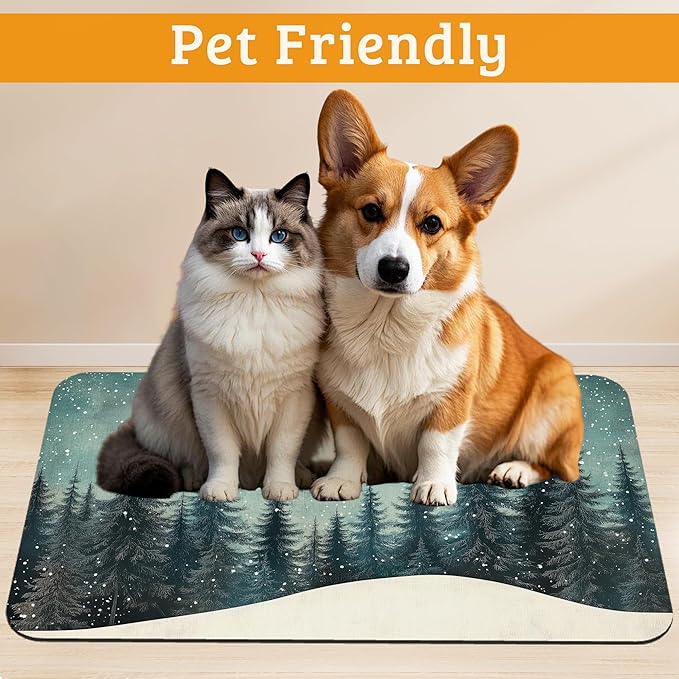 Pet Feeding Mat,Abstract Forest Absorbent Dog Cat Food Mat Moon Dog Mat with Rubber Backing,Non-Slip Water Bowl Placemat,Pet Supplies 12" x 20"