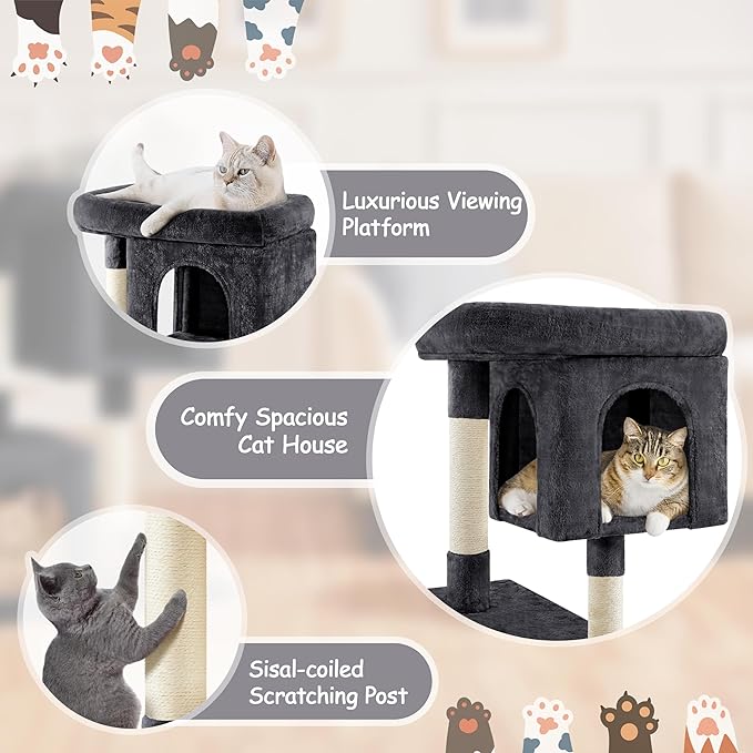 Yaheetech 33.5in Cat Tree, Small Kittens Tower w/Large Perch&2 Cozy Condos, Sisal Scratching Posts for Indoor Kittens/Cat, Stable Pet Activity Center Furniture, Black