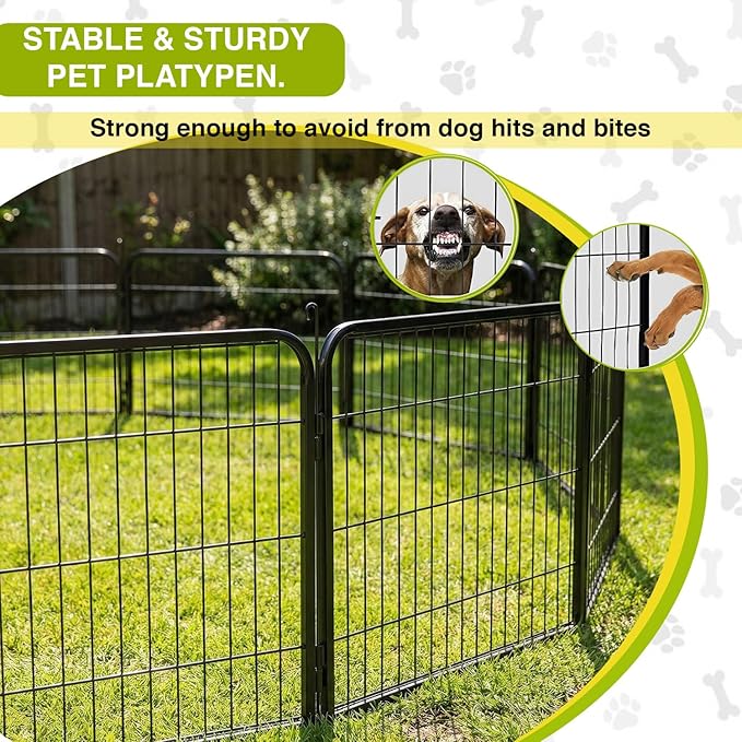 BestPet Dog Playpen 24 Inch 16 Panels Heavy Duty Metal Pet Exercise Pen Indoor Outdoor Fence Panels Anti-Skid Expandable Design