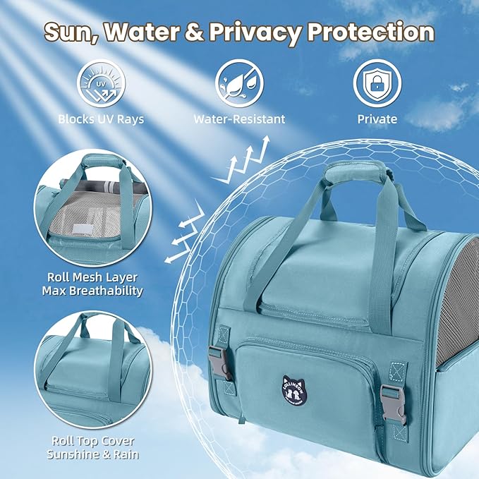 Lollimeow Expandable Cat Carrier Backpack for Large Cats - Airline Approved Pet Carrier Backpack for Small Dogs, Hiking & Travel, Waterproof with Breathable Mesh, 22lbs Capacity (Polar Blue, Large)