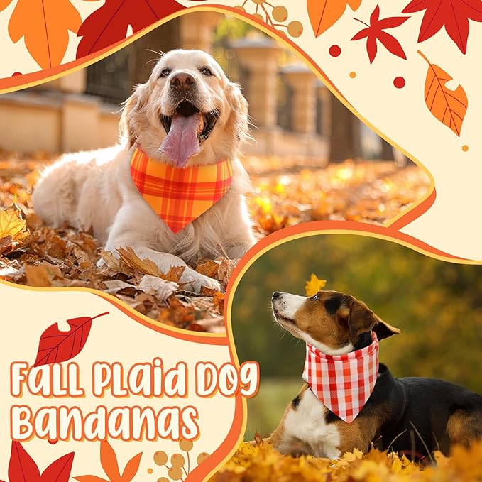 Abbylike 50 Pcs Orange Plaid Dog Bandanas Bulk Check Pattern Bandanas for Dogs Triangle Kerchief Bib Scarf Set for Pet Party Costume Photo Props Accessories Pet Shops, 25 Styles(31.5 x 21.7 x 21.7)