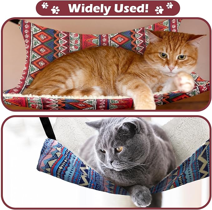 Jetec 2 Pack Cat Hammock for Cage, Catio Accessories Reversible Soft Cats Bed with Adjustable Straps and Hooks Double-Sided Linen and Fleece Hanging Hammock for Cats, Kitten(Ethnic Pattern,L)