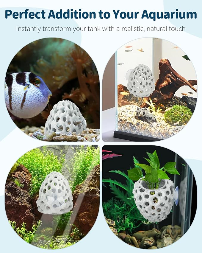 Uniclife Shrimp Cave, Shrimp Hides for Aquarium, Realistic Plastic Aquarium Coral Rock Decorations with Suction Cup, Betta Hideout Tank Accessories for Fish Tank Decor, Hiding & Resting