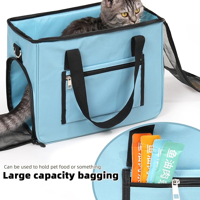 Cat & Dog Carrier for Pets Up to 15 Lbs, Airline Approved Soft-Sided Collapsible Pet Carrier for Cats & Dogs, Cat Carrier with Breathable Mesh, Padded Interior – Ideal for Car Rides, Daily Use(Blue)