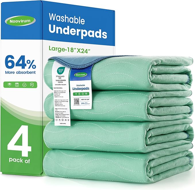 Noovirum® Washable Underpads,18"x24"(Pack of 4) - Reusable Incontinence Bed Pads for Kids, Adults & Seniors - Waterproof Chair & Furniture Protector - Leakproof Training Pads for Dogs & Pets