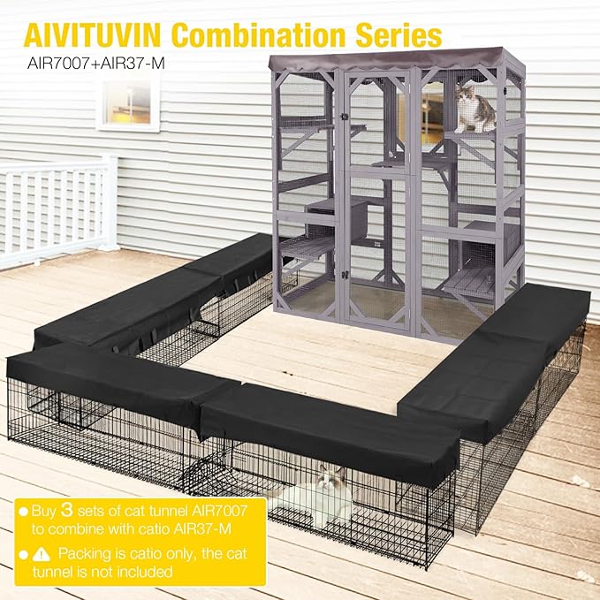 Aivituvin Catio Outdoor Cat Enclosure with 7 Platforms, 2 Resting Boxes, Large Window Cat House for 4-6 Mulitiple Cats Walk in Kitty Cage with Weatherproof Tarp Roof 70"