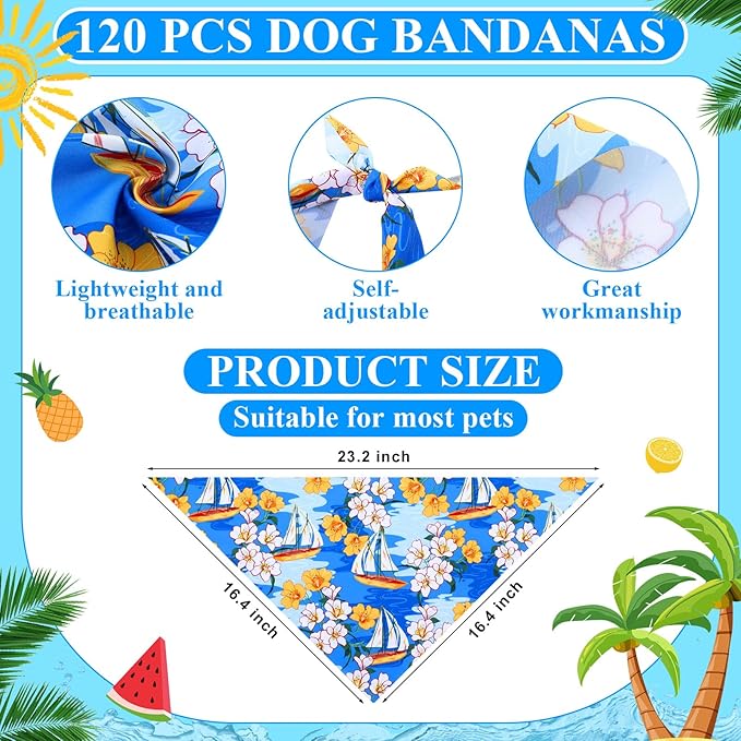 Sanwuta 120 Pcs Bandanas for Dogs Bulk Summer Triangle Dog Bandana Washable Pet Scarves Adjustable Bibs for Small and Medium Pets, 30 Styles(Fruit)