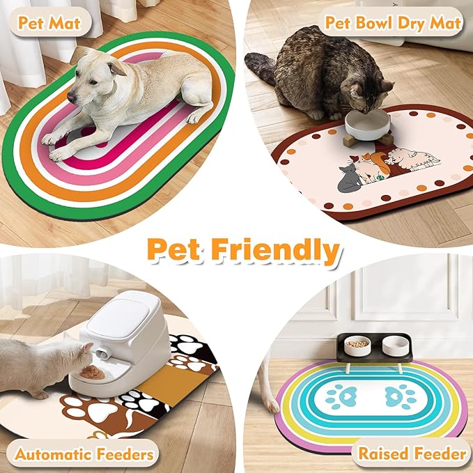 Large Pet Feeding Mat – 28''x17'' Absorbent Dog Mat for Food and Water, Easy Clean Cat Dog Water Bowl Mat, Non-Slip Pet Water Mat Protect Floor, Fit with Automatic Feeders and Double-Bowl