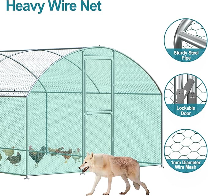 Large Chicken Coop, Chicken Coops for 30 Chickens, Chicken Runs for Yard with Water Poof & UV Resistance Cover, Dome Roof Chicken Coop Run with Double Lockable Doors for Outdoor Backyard
