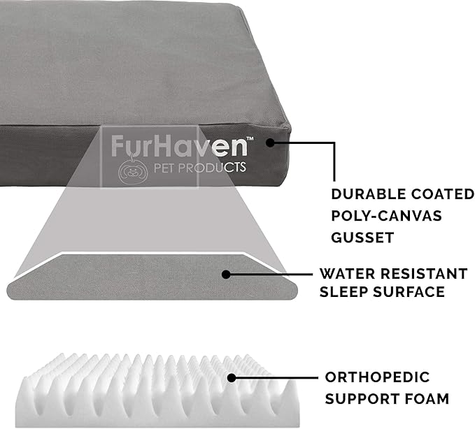 Furhaven Water-Resistant Orthopedic Dog Bed for Medium/Small Dogs w/ Removable Washable Cover, For Dogs Up to 35 lbs - Indoor/Outdoor Logo Print Oxford Polycanvas Mattress - Stone Gray, Medium