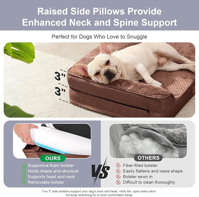Orthopedic Dog Bed for Small and Medium Dogs, Memory Foam Pet Bed with Washable Removable Cover, Nonskid Bottom, Waterproof, for Indoor, Outdoor, Crate ＆ Car Use, 30x20x6 Inches, Brown Grey