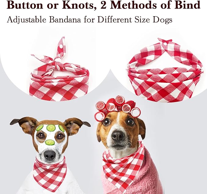 Christmas Plaid Dog Bandana with Button, Fall Dual Layer Scarf Soft Cotton Triangle Bib Girls and Boys Kerchief Adjustable Accessories for Small Medium Large Extra Large Dog Puppy Pet Cat