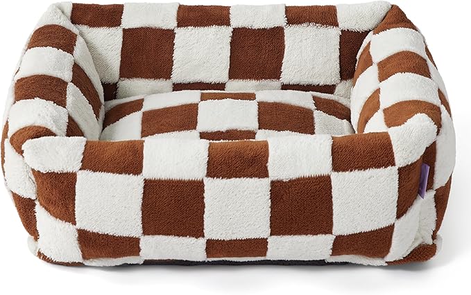 LE SURE Cute Dog Bed for Small Dogs - Washable Puppy Beds,Cozy Rectangle Orthopedic Pet Sofa with Jacquard Shaggy Plush & Anti Slip Bottom,25x21x7inches