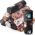 Tegeme 12 Pcs Pet Blankets Soft Fluffy Fleece Dog Cat Warm Paw Print Pattern Blankets Flannel Throw for Pets Dog Puppy Cat(30 x 20 Inch,Dark Gray, White, Camel)
