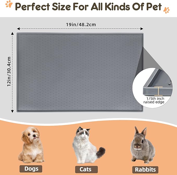 Dog Cat Food Mat for Food and Water Silicone Pet Feeding Mat Water Bowl Dish Mats for Floors Waterproof Nonslip Placemat Tray to Stop Messes on Floor