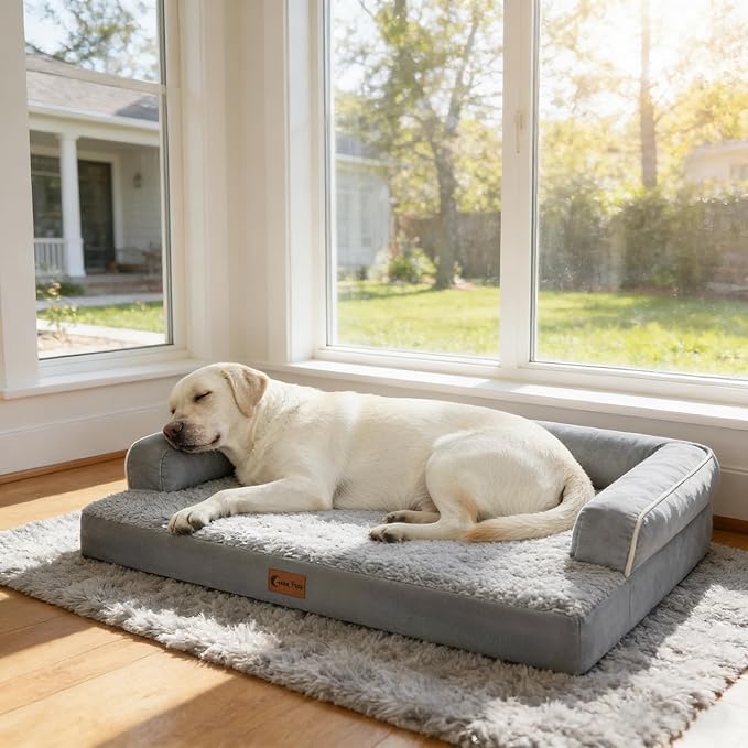 Orthopedic Dog Beds for Extra Large Dogs, Waterproof Egg Crate Foam XL Dog Bed with Sides 45x35Inch, Big Dogs Couch Beds with Removable Washable Cover and Nonskid Bottom, Grey
