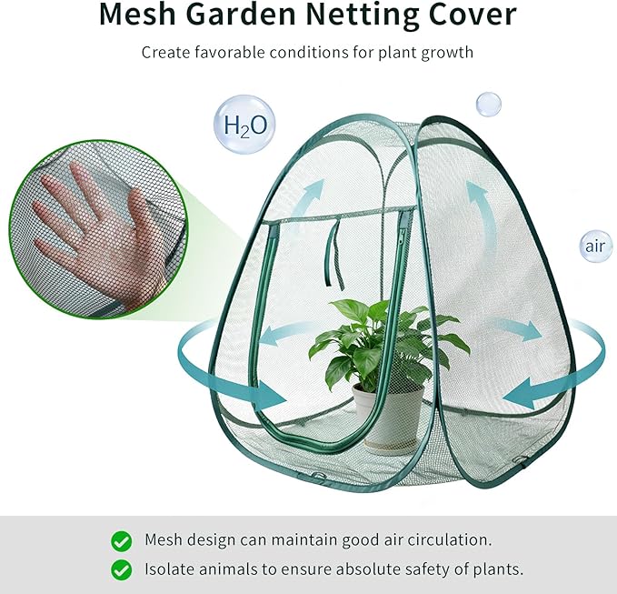 1PC Mesh Plant Protector Tent from Animals, 28X28X32Inch Pop Up Garden Netting Cover Large Green Crop Cage Plant Protection Tent to Protect Outdoor Potted Plants Flowers Fruits from Deer Birds Cat