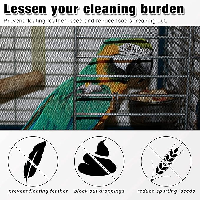 Shappy 2 Pieces Adjustable Bird Cage Seed Catcher Birdcage Cover Nylon Mesh Netting Soft Skirt Guard for Parrot Parakeet Macaw Round Square Cage(118 x 14.6 Inch,Black)