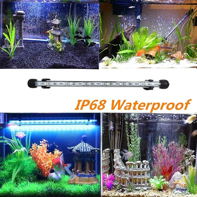 LED Aquarium Light, 2 Pack 15 inches Fish Tank Light RGB Color Underwater Light Submersible Crystal Glass Lights, 42 LED Beads, Brightness Adjustable Memory Function, LED Light bar Stick