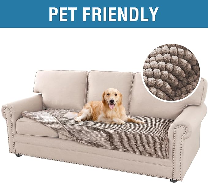 H.VERSAILTEX Plush Chenille Dog Bed Cover Thick Soft Sofa Cover for 3 Cushion Couch Anti Slip Couch Cover Furniture Protector for Dog, Pet, Cat (35" x 82", Cuban Sand)