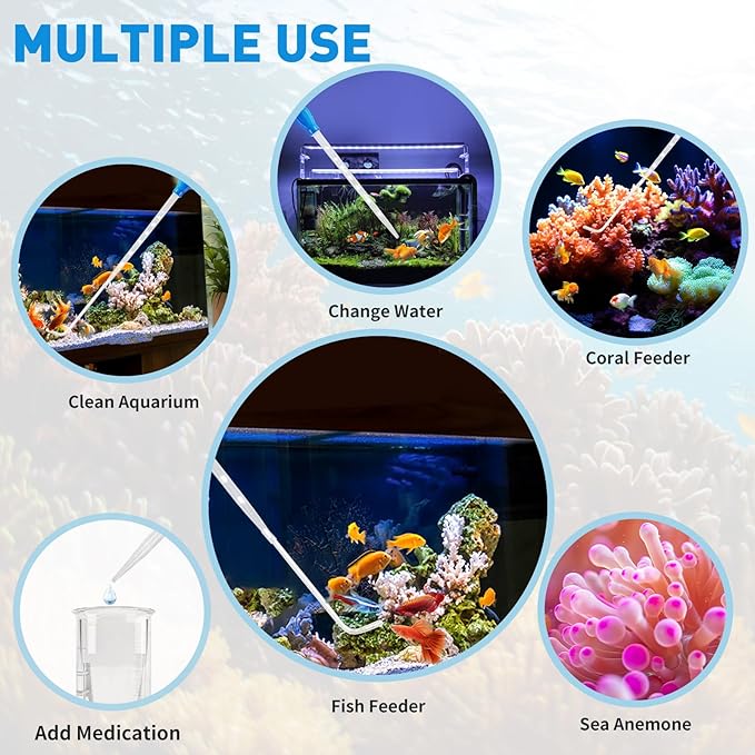 50ml Aquarium Coral Fish Feeder, 27.7IN Extra Long Turkey Baster for Aquarium Siphon for Fish Tank Water Changer, Aquarium Cleaning Tools, Blue