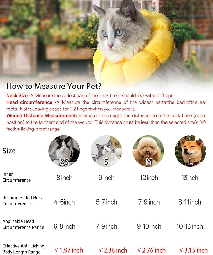 KUDES Cat Small Dog Recovery Collar, Cute Sunflower Neck Cone After Surgery, Adjustable Pet E Collar, Wound Healing Protective Cone Surgery Recovery Elizabethan Collars for Small Pet